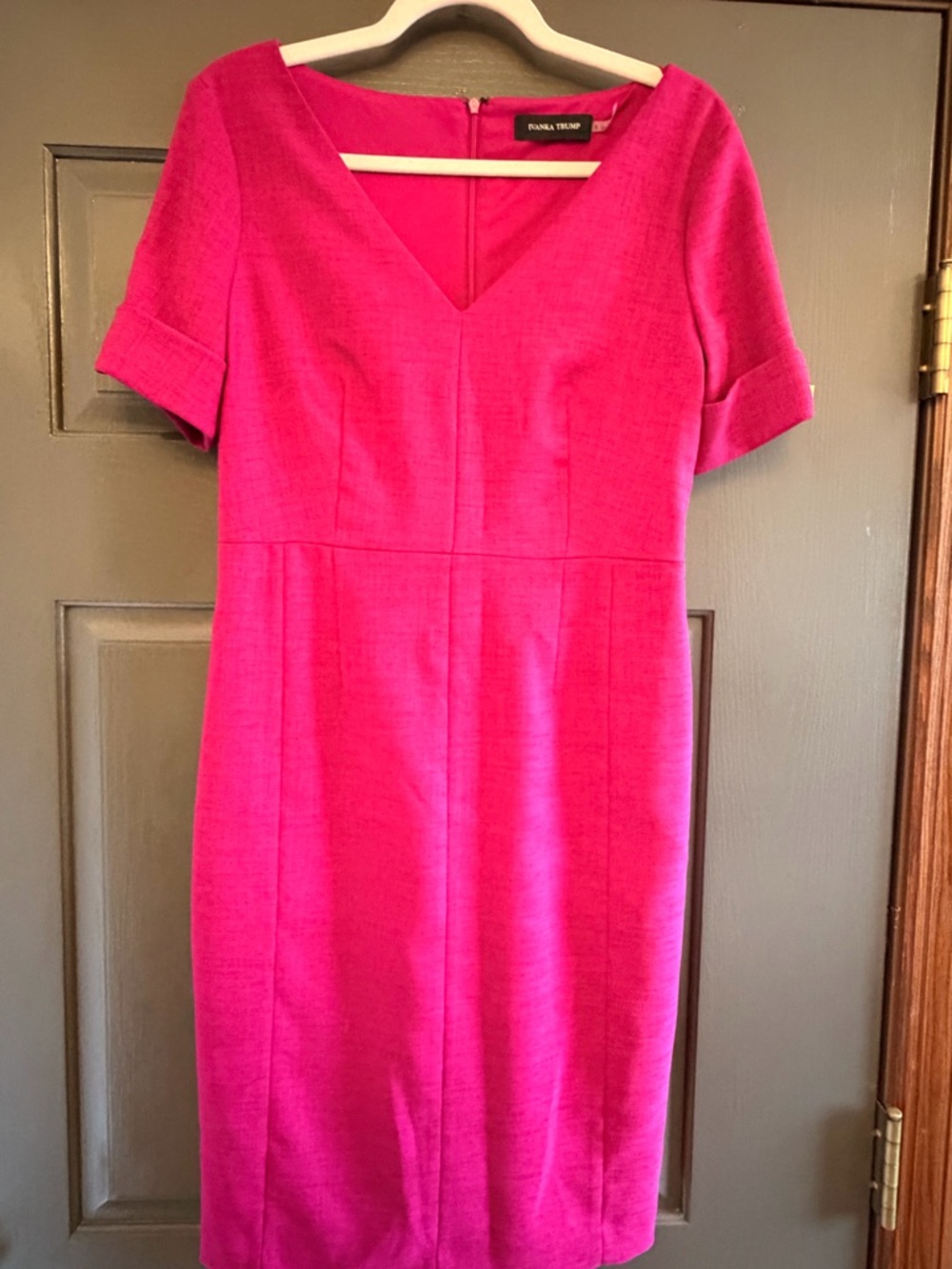Ivanka Trump Hot Pink V-Neck Midi Sheath Dress